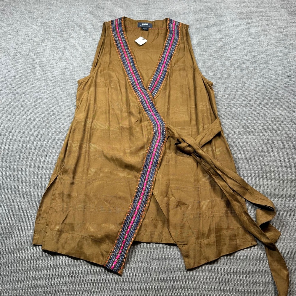 Maeve Anthropologie Wrap Top Womens Small Brown Embroidered Sleeveless New